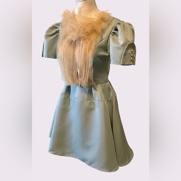 Lolita Cosplay Light Blue Short Dress w/Tulle Collar Sz Small - Picture 2 of 8